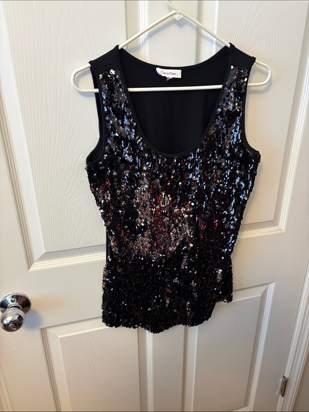 Calvin Klein Black Sequin Tank Top with Subtle glittery embellishments sexy